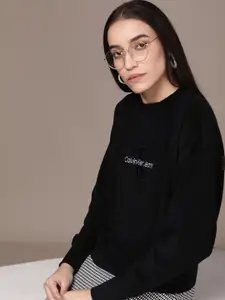 Calvin Klein Jeans Women Black Brand Logo Embroidered Sweatshirt