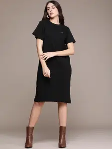 Calvin Klein Jeans Women Black Ribbed T-shirt Dress
