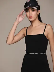 Calvin Klein Jeans Black Shoulder Strap Applique Sheath Dress