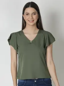 FALCO ROSSO Olive Green Crepe Top