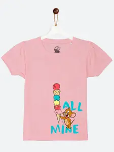 YK Warner Bros Girls Pink Tom & Jerry Sibling Collection Printed Cotton T-shirt