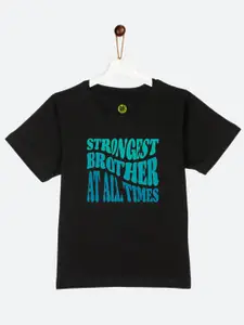 YK Boys Black Bro Sibling Collection Printed Cotton T-shirt