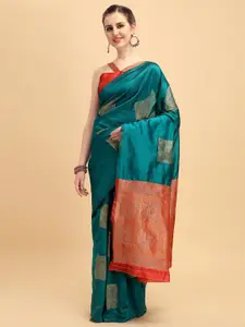 Sangria Women Turquoise Blue Banarasi Zari Work Saree