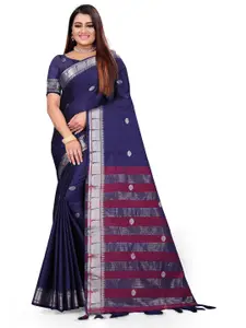 Grubstaker Blue & Red Woven Design Zari Pure Cotton Kanjeevaram Saree