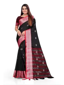 Grubstaker Black & Pink Woven Design Zari Pure Cotton Kanjeevaram Saree