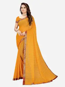 Florence Mustard & Gold-Toned Woven Design Silk Cotton Mysore Silk Saree