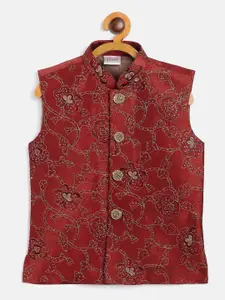 VASTRAMAY Boys Maroon Embellished Slim Fit Nehru Jackets
