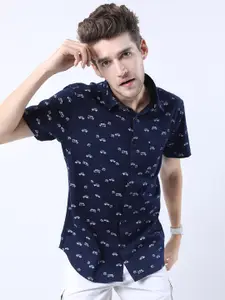 HIGHLANDER Men Navy Blue Slim Fit Printed Opaque Casual Shirt