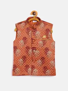 VASTRAMAY Boys Orange Printed Nehru Jackets