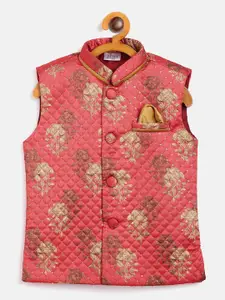 VASTRAMAY Boys Pink Printed Quilted Nehru Jackets