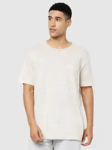 Celio Men Off White Drop-Shoulder Sleeves Linen T-shirt