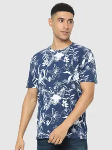Celio Men Blue Printed Tropical Cotton T-shirt
