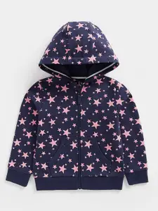 mothercare Infant Girls Navy Blue & Pink Printed Pure Cotton Hooded Sweatshirt