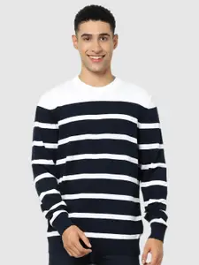 Celio Men Navy Blue & White Striped Pullover