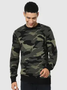 Celio Men Black & Khaki Camouflage Regular Fit Sweater