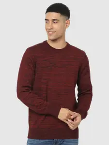 Celio Men Maroon Printed Regular Fit Sweater