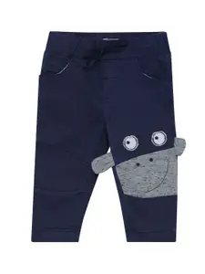 UNDER FOURTEEN ONLY Boys Navy Blue Slim Fit Trousers