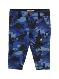 UNDER FOURTEEN ONLY Boys Blue Camouflage Printed Slim Fit Joggers Trousers
