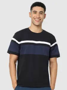 Celio Men Black & Blue Colourblocked Cotton T-shirt