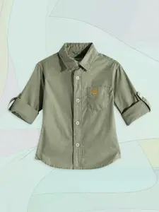 U.S. Polo Assn. Kids Boys Green Pure Cotton Casual Shirt