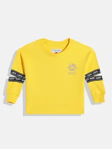 U.S. Polo Assn. Kids Girls Yellow Printed Pure Cotton Sweatshirt