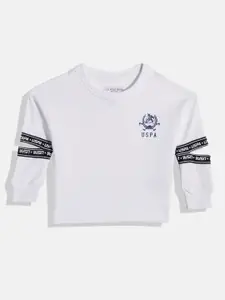 U.S. Polo Assn. Kids Girls White Pure Cotton Printed Sweatshirt