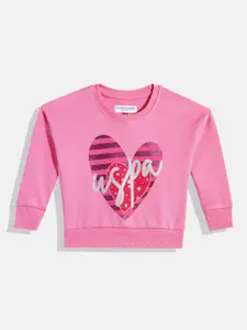 U.S. Polo Assn. Kids Girls Pink Printed Pure Cotton Sweatshirt