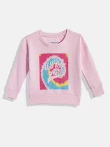 U.S. Polo Assn. Kids Girls Pink Printed Pure Cotton Sweatshirt