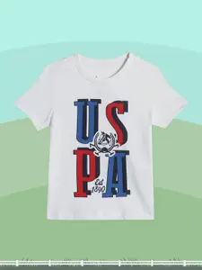 U.S. Polo Assn. Kids U S Polo Assn Kids Boys White Brand Logo Printed Pure Cotton T-shirt