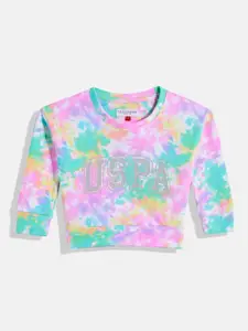 U.S. Polo Assn. Kids Girls Multicoloured Printed Pure Cotton Sweatshirt