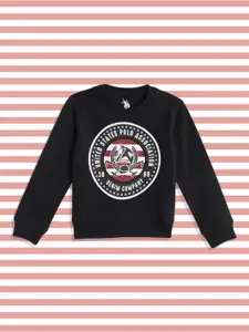 U.S. Polo Assn. Kids Boys Black Printed Pure Cotton Sweatshirt