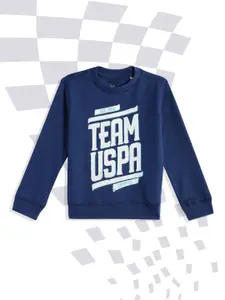 U.S. Polo Assn. Kids Boys Royal Blue Brand Logo Print Pure Cotton Sweatshirt