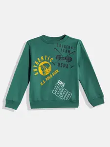 U.S. Polo Assn. Kids U S Polo Assn Kids Boys Green Printed Pure Cotton Sweatshirt