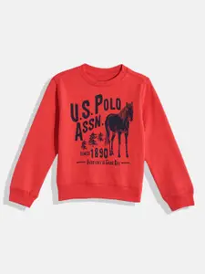 U.S. Polo Assn. Kids Boys Red Printed Cotton Sweatshirt