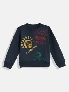 U.S. Polo Assn. Kids Boys Navy Blue Printed Pure Cotton Sweatshirt