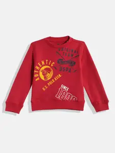 U.S. Polo Assn. Kids Boys Red Printed Pure Cotton Sweatshirt