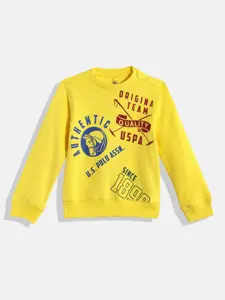 U.S. Polo Assn. Kids Boys Yellow Brand Logo Printed Pure Cotton Sweatshirt