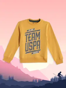U.S. Polo Assn. Kids Boys Mustard Yellow Brand Logo Print Pure Cotton Sweatshirt