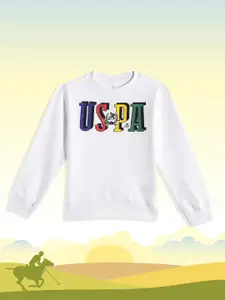 U.S. Polo Assn. Kids Boys White Printed Pure Cotton Sweatshirt