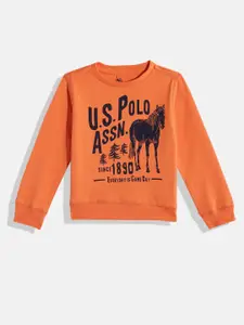 U.S. Polo Assn. Kids Boys Orange Printed Pure Cotton Sweatshirt