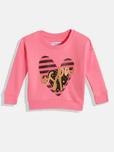 U.S. Polo Assn. Kids U.S.Polo Assn. Kids Girls Pink Printed Pure Cotton Sweatshirt