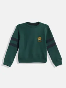 U.S. Polo Assn. Kids Boys Green Solid Pure Cotton Sweatshirt With Embroidered Detail
