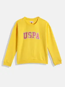 U.S. Polo Assn. Kids U.S.Polo Assn. Kids Girls Yellow Printed Pure Cotton Sweatshirt