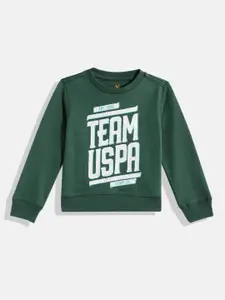 U.S. Polo Assn. Kids Boys Green Brand Logo Printed Pure Cotton Cropped Sweatshirt