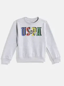 U.S. Polo Assn. Kids Boys Grey Melange Printed Sweatshirt