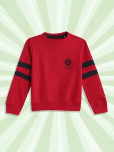 U.S. Polo Assn. Kids Boys Red Solid Pure Cotton Sweatshirt With Embroidered Detail