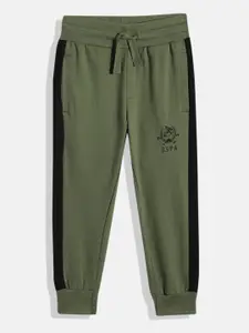 U.S. Polo Assn. Kids Boys Pure Cotton Joggers With Side Taping & Brand Logo Print Detail
