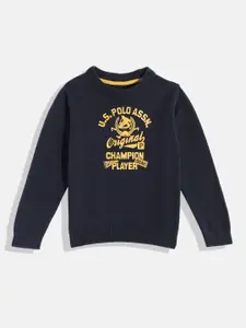 U.S. Polo Assn. Kids Boys Navy Blue Brand Logo Print Pullover