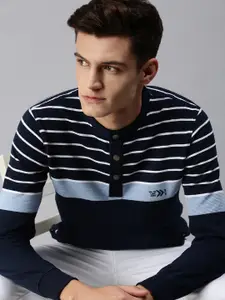 SHOWOFF Men Blue Striped Sweatshirt