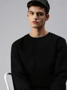 SHOWOFF Men Black Solid Cotton Pullover Sweatshirt
